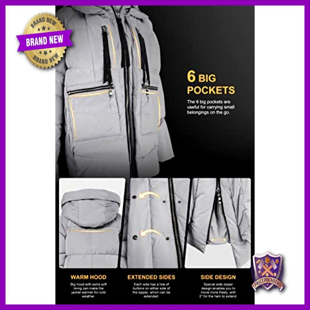 Thickened Down Jacket Oversized Chic Warm Winter Coat Fleece Hood Pockets - Picture 5 of 7